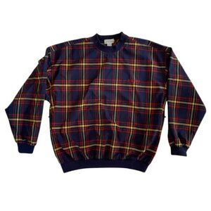 VINTAGE 90s Izod Blue Plaid Preppy Pullover Windbreaker Medium